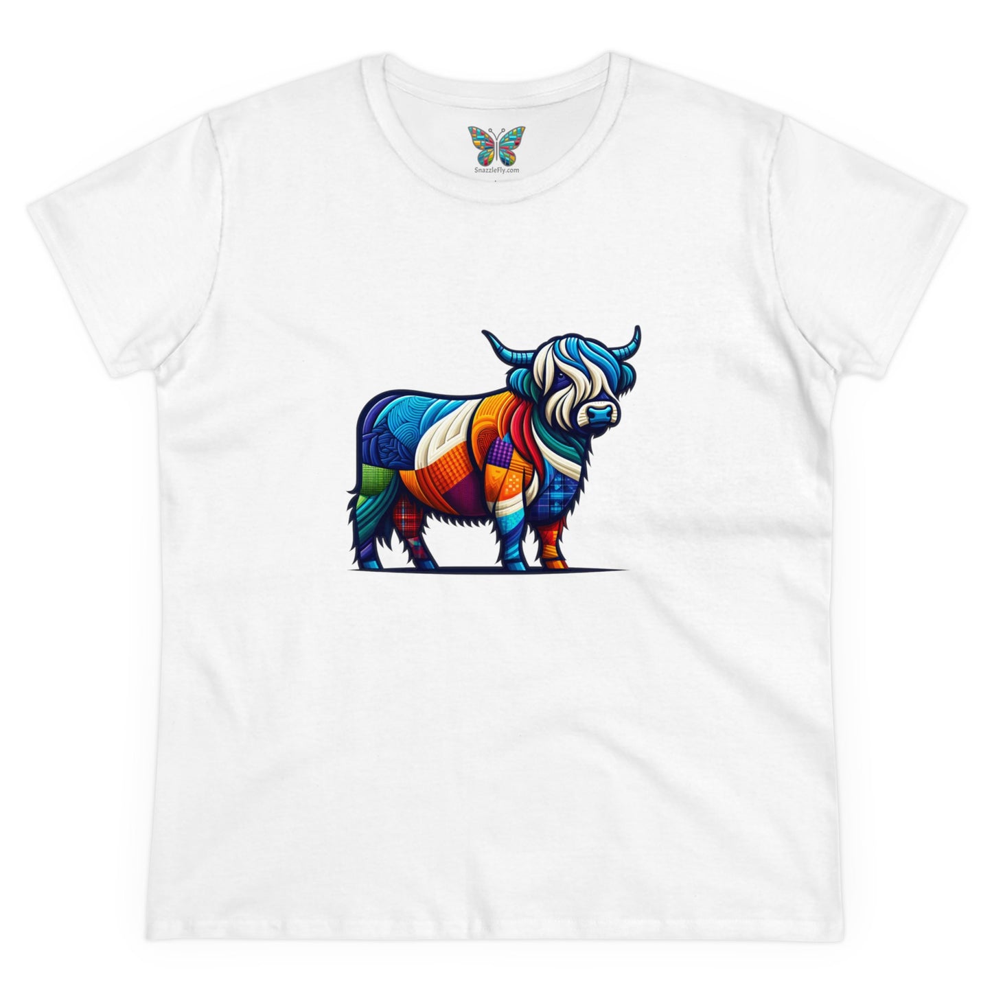 Shaggy Scottish Highland Cow Plaidistry - Women - Snazzle Tee