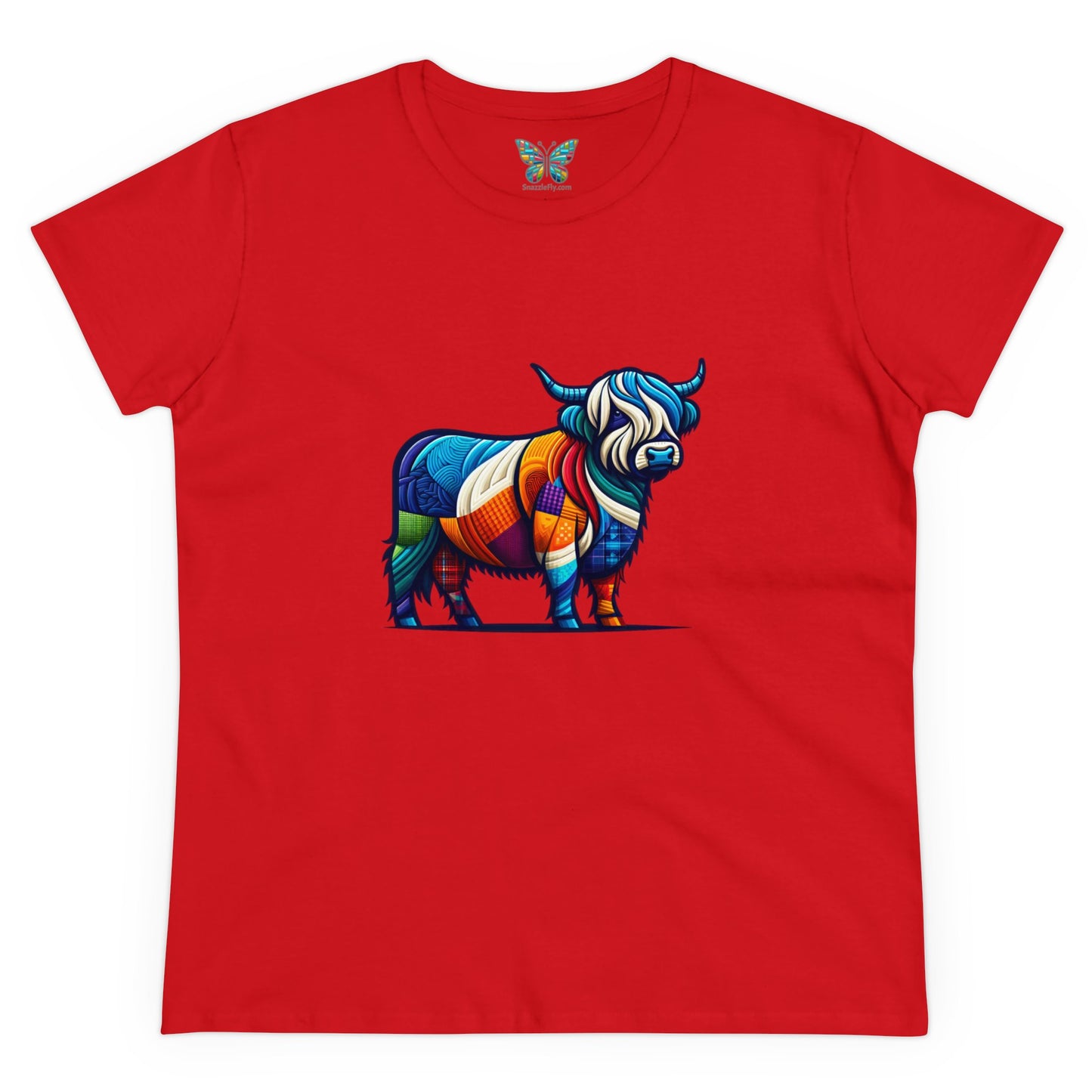 Shaggy Scottish Highland Cow Plaidistry - Women - Snazzle Tee