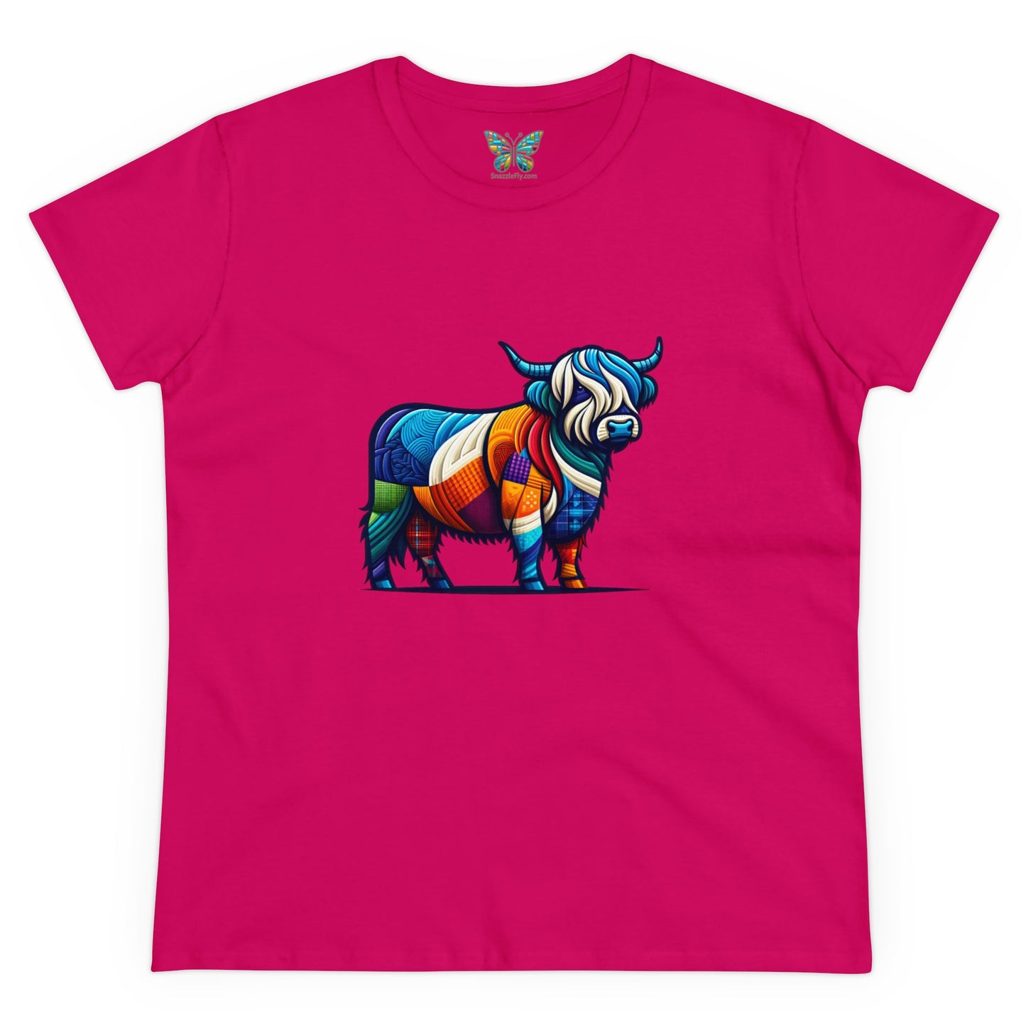 Shaggy Scottish Highland Cow Plaidistry - Women - Snazzle Tee