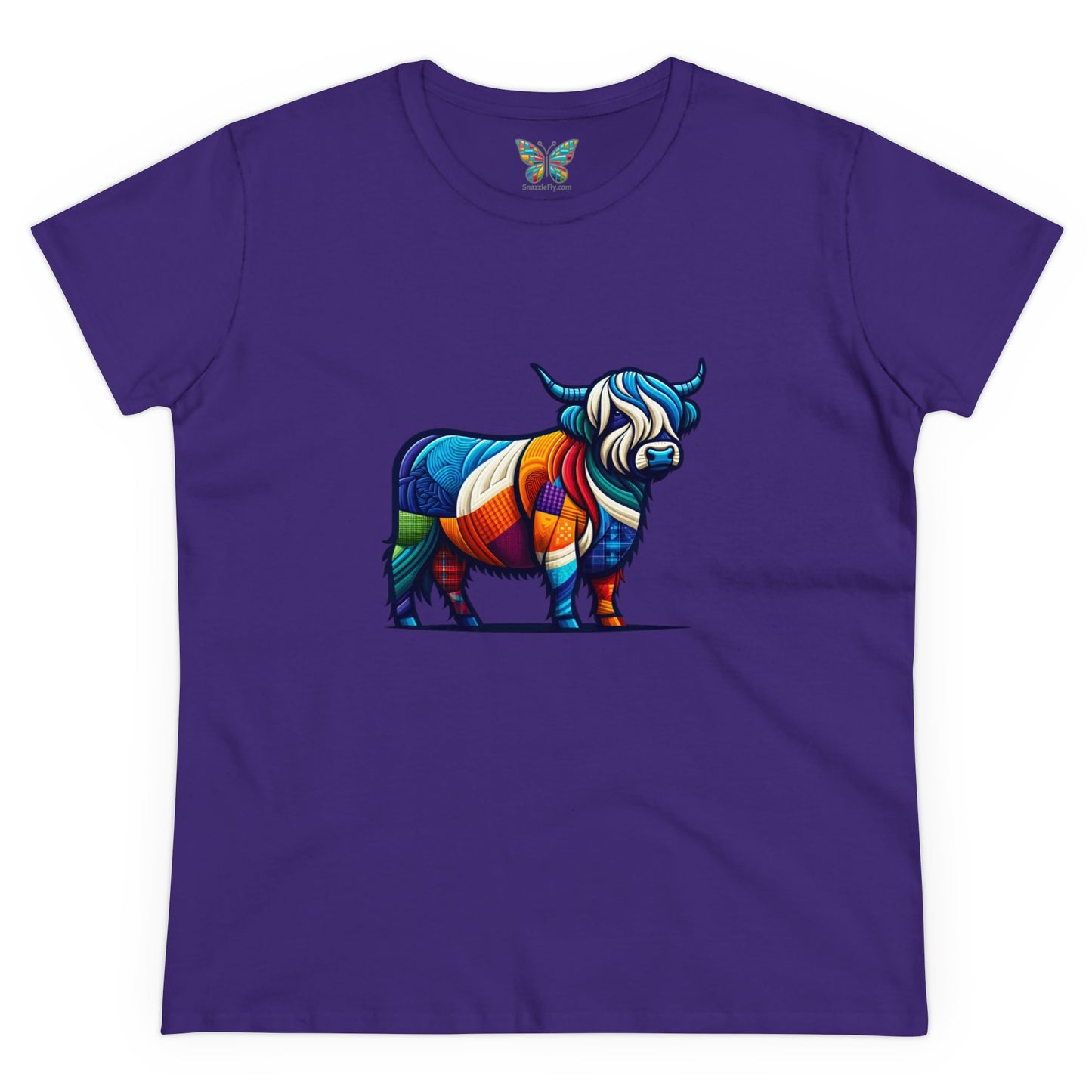 Shaggy Scottish Highland Cow Plaidistry - Women - Snazzle Tee